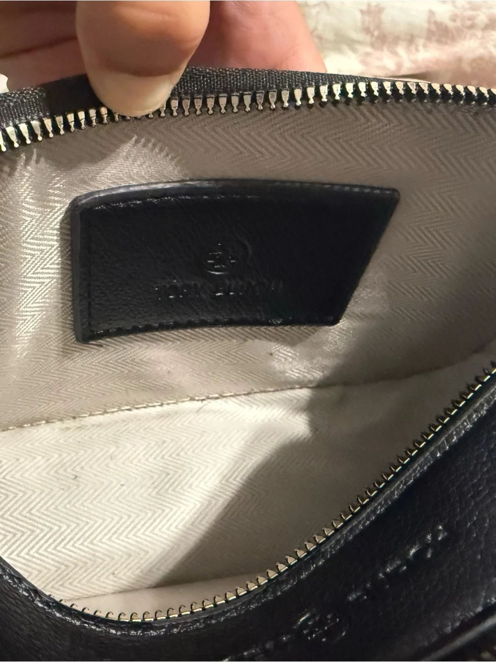 Tory Burch Black Pebbled Leather Camera Crossbody with Logo